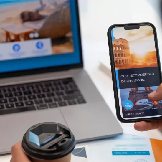 Mobile first web design showing a responsive website on smartphone and laptop screens