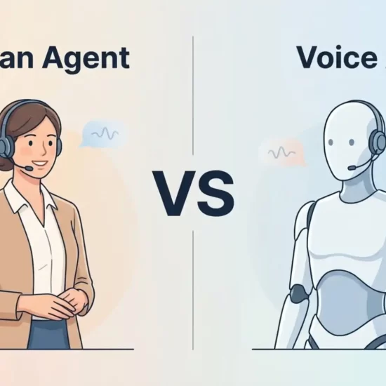 Voice AI vs human agent — business owner choosing between AI voice assistant and human customer service for UK SME