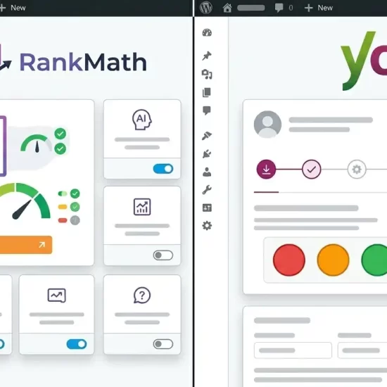 RankMath vs Yoast free features comparison — WordPress SEO plugin settings panel showing schema and redirect options