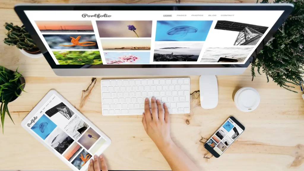 Web design agency Manchester team presenting website portfolio and case studies to a client