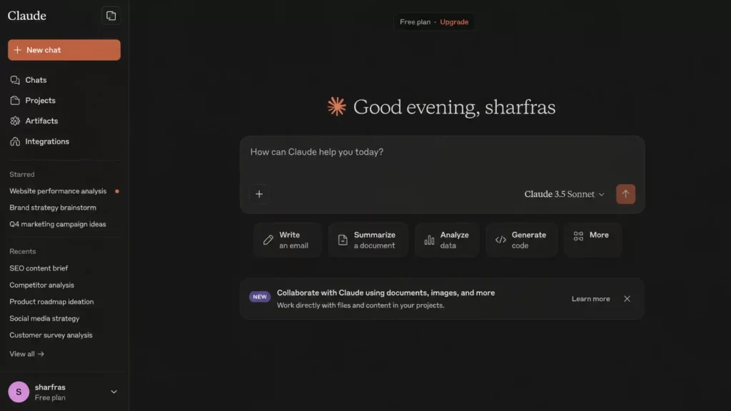 Claude AI interface for small business productivity and document-focused AI business tasks