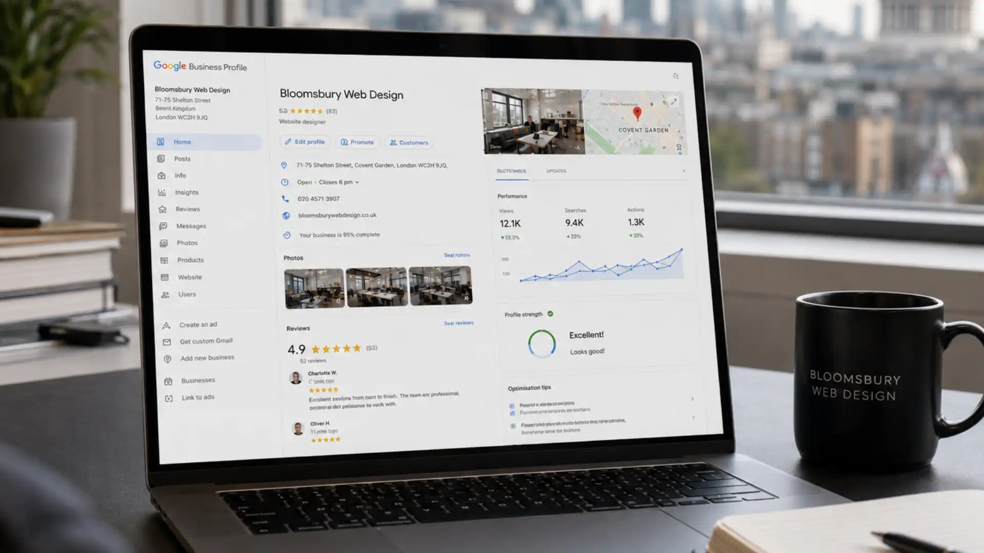 Google Business Profile local SEO setup on laptop screen for UK small business