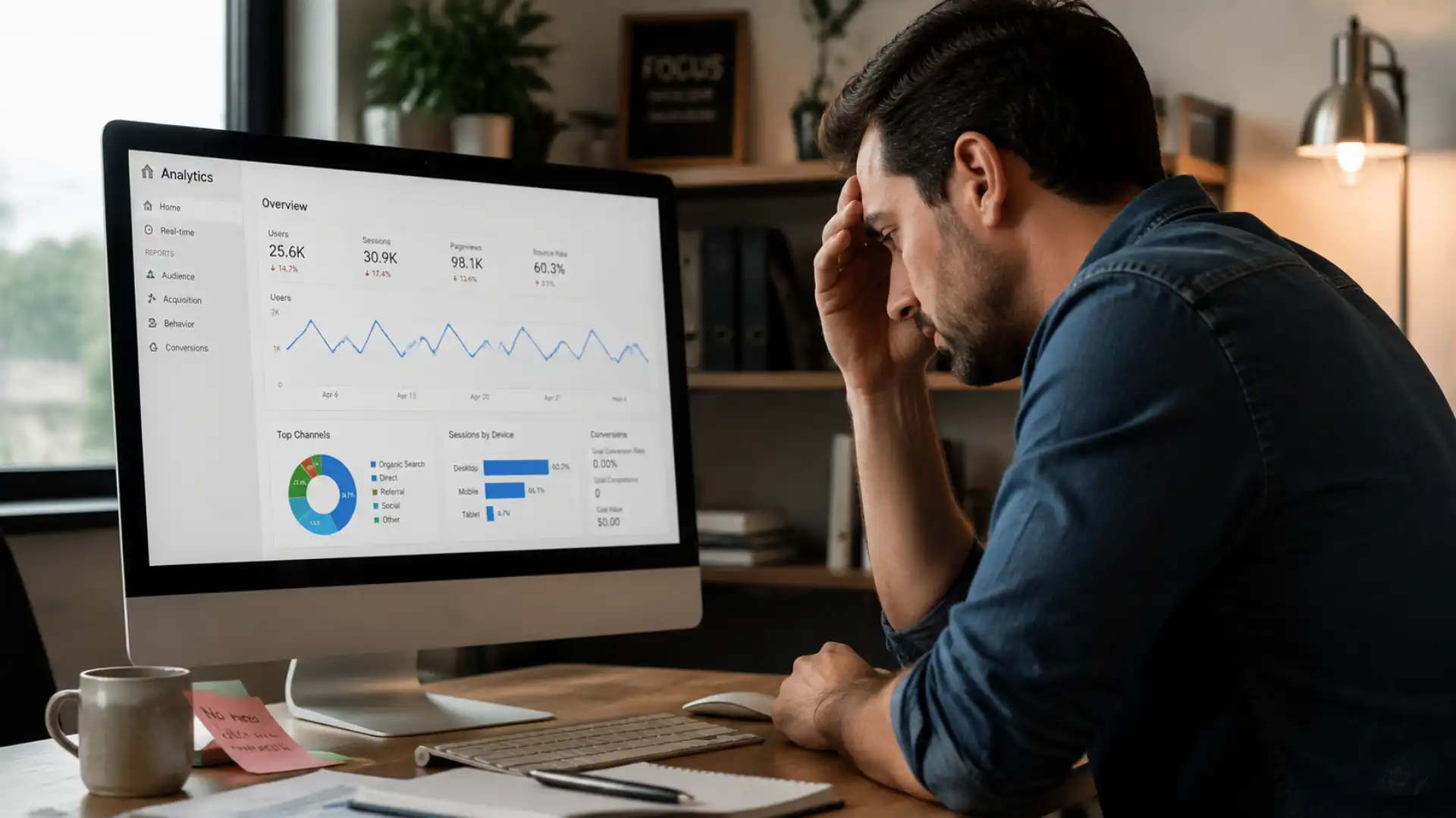 website not generating leads - business owner reviewing analytics with no enquiries
