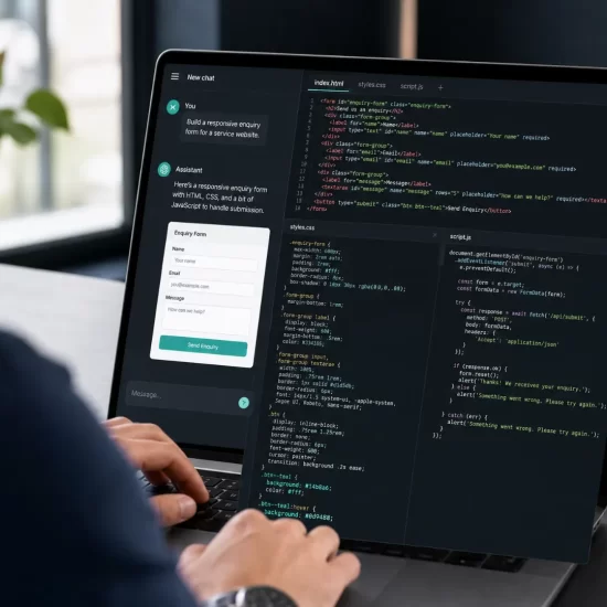 Can ChatGPT build a website? ChatGPT generating and previewing a website on a laptop