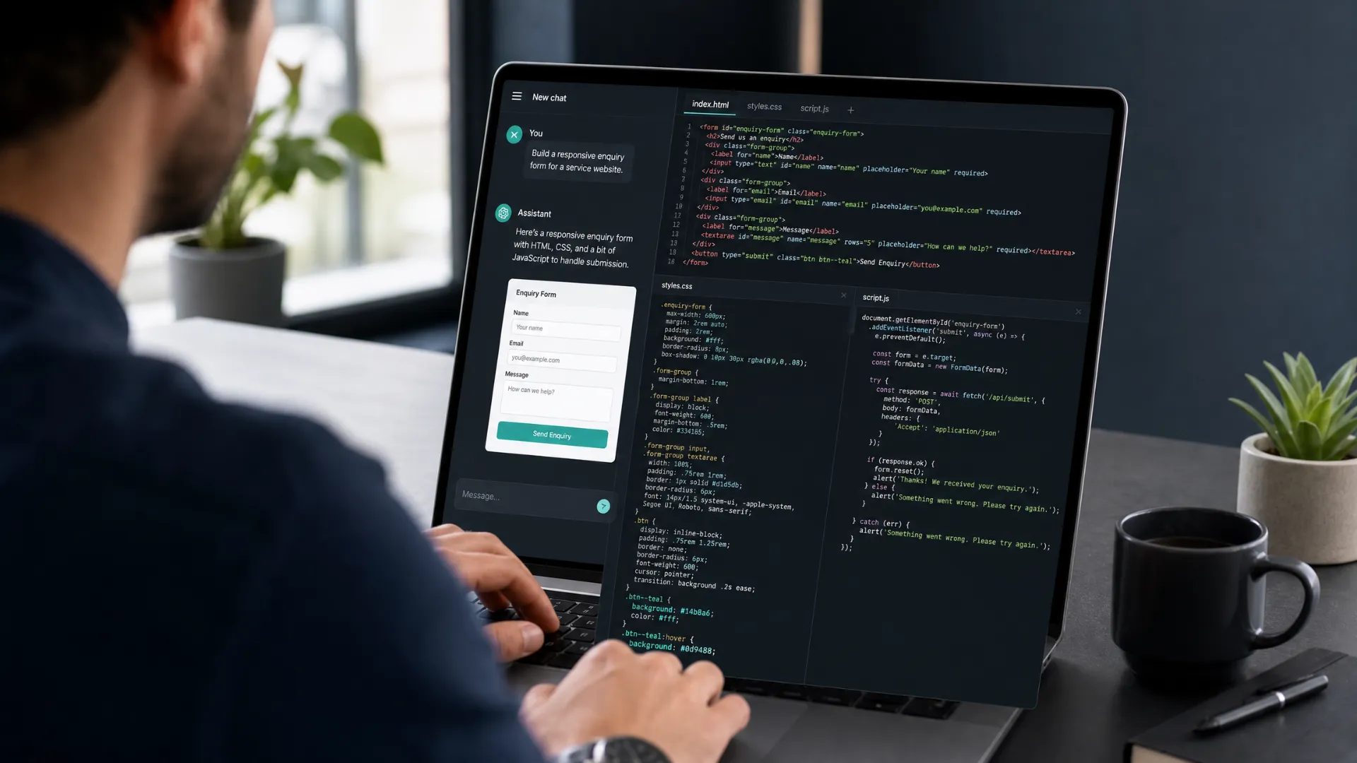 Can ChatGPT build a website? ChatGPT generating and previewing a website on a laptop