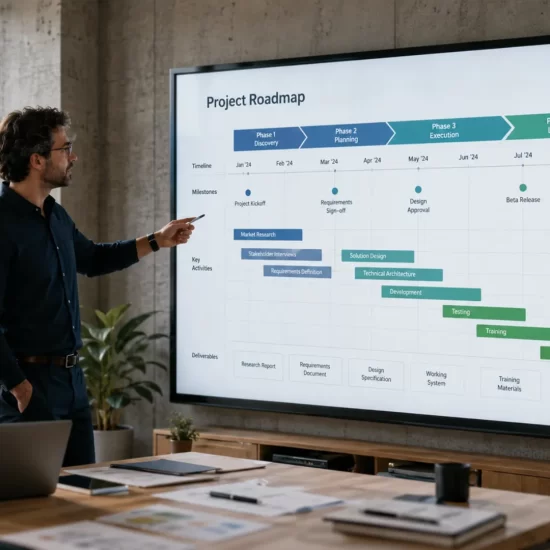Mobile app development timeline mapped out during a project planning session